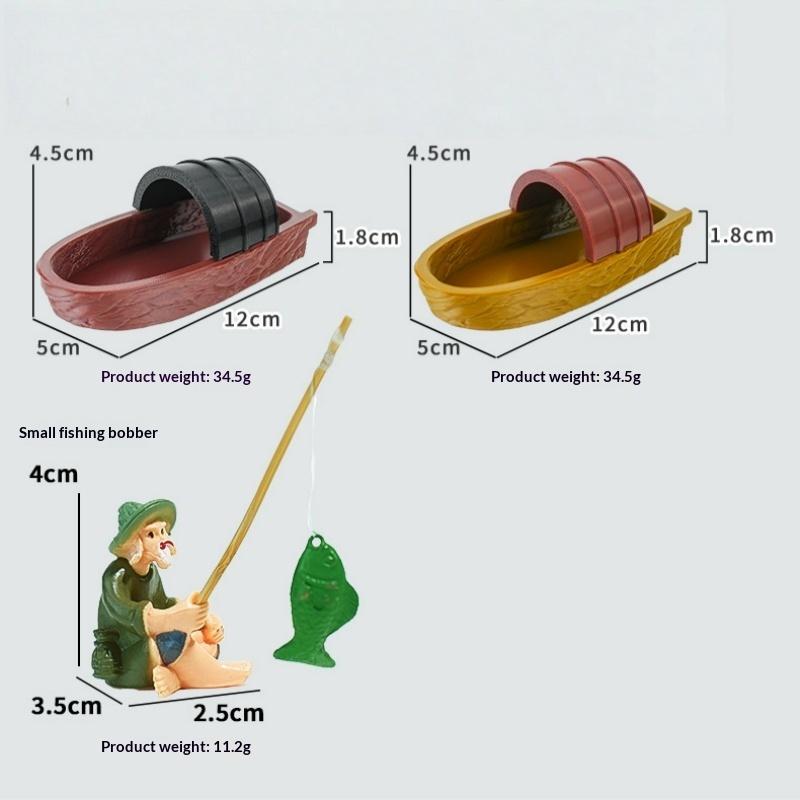 1 Set Acquario Laghetto Paesaggistica Decorazione Barca Galleggiante Fatta a Mano Pescatore Modello Mini Barca Accessori Acquario