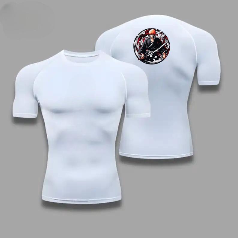 Men Compression T-Shirt for Fitness Running Sports Quick-Dry Bleach Breathable Short Sleeves Stretchy Fabric for Summer Workout