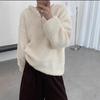 Korean Red Lambswool Brushed Half-Zip Hooded Knit Pullover Sweater for Women - Autumn/Winter Fashion.
