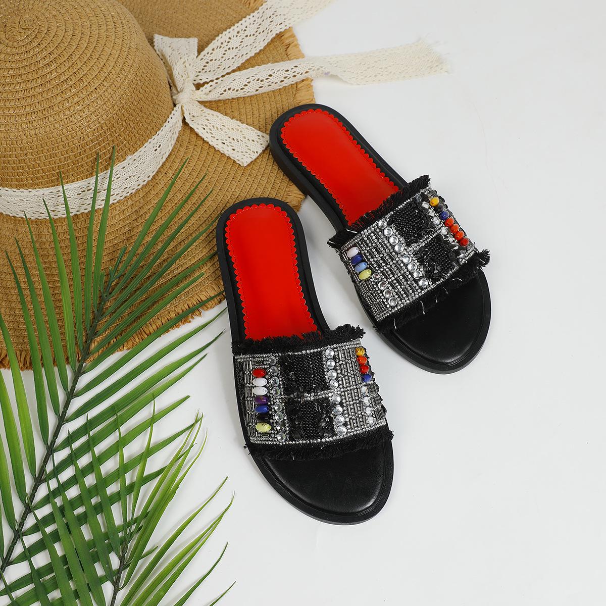 2025 Rhinestone One-Strap Women s Fashion Slippers - Versatile Summer Flats 41