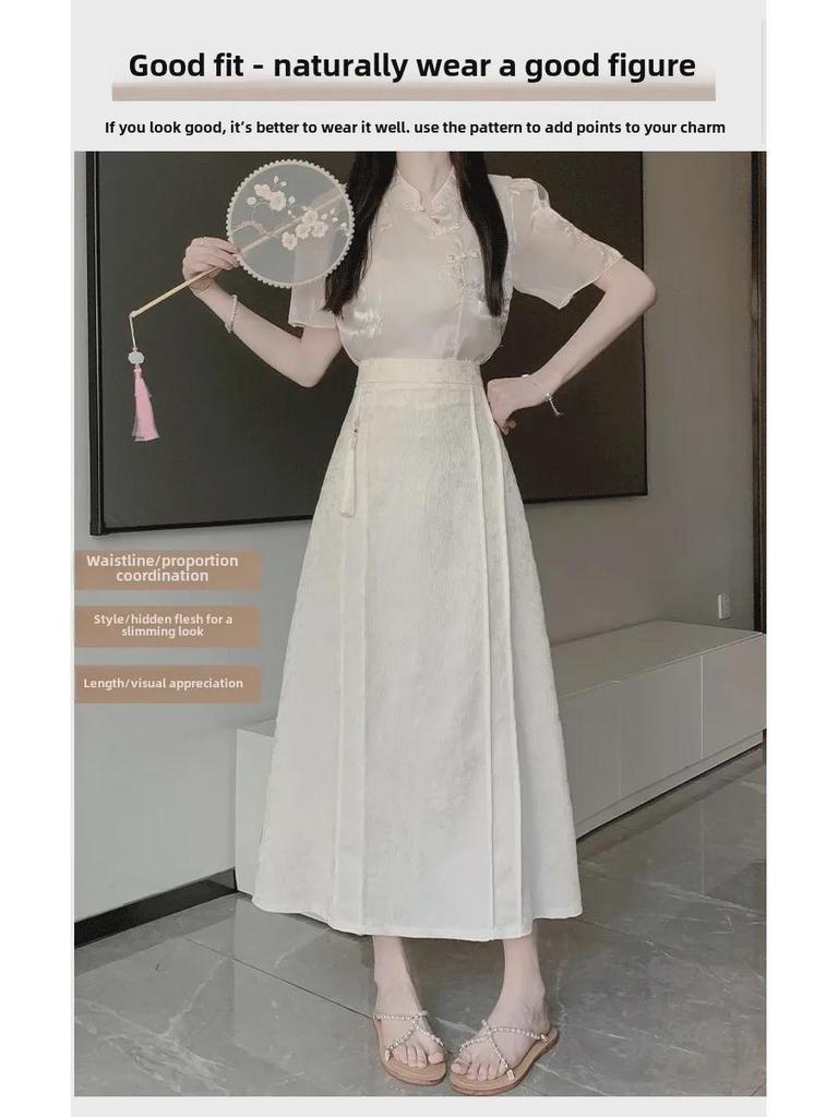 2024 Summer New Chinese Style High-Waist Retro Jacquard A-Line Skirt
