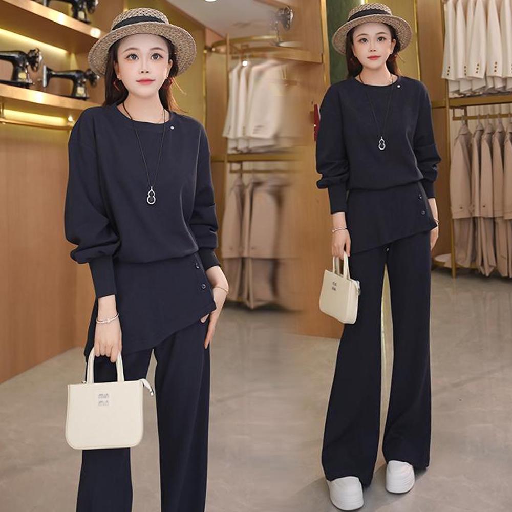 

Women s Minimalist Spring 2026 Two-Piece Set: Loose Cardigan & Long Pants L [115-125 Jin] темно-синього кольору