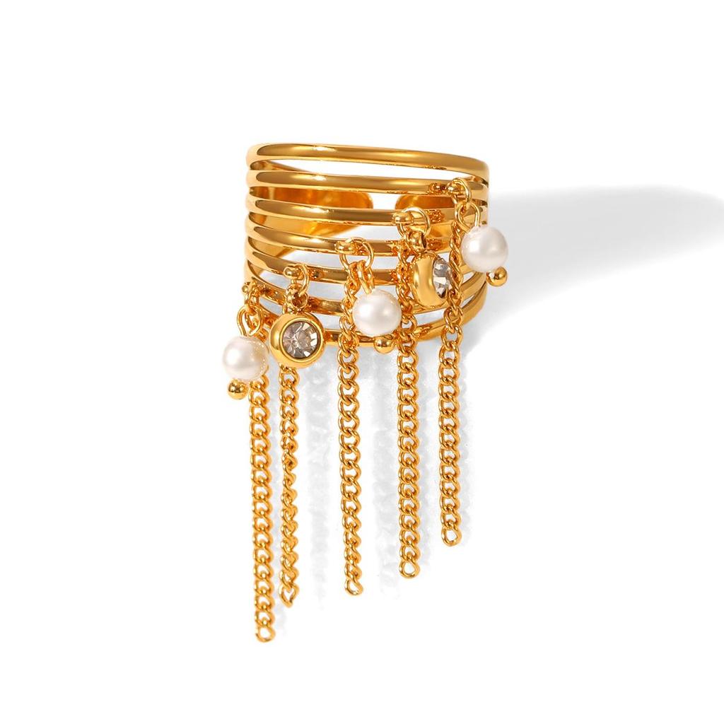 Elegant Tassel Zircon Titanium Steel Ring - Luxury, Stainless, Non-Fading