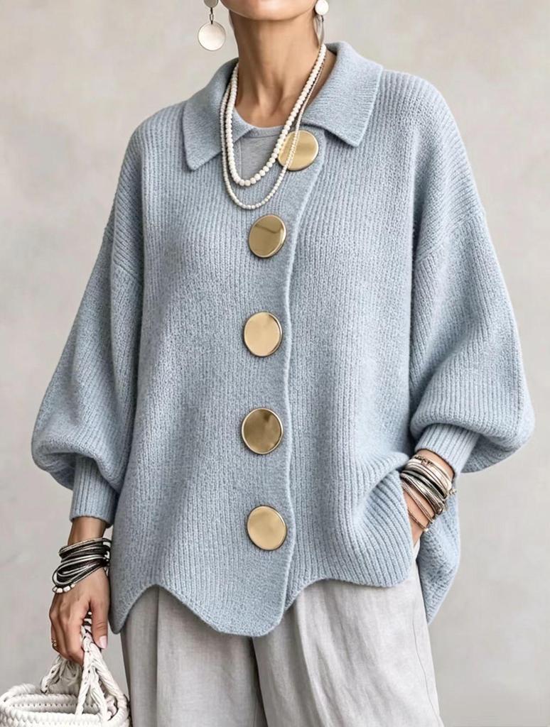 2026 European & American Retro Lapel Button Knit Cardigan - Women's Autumn/Winter Loose Coat