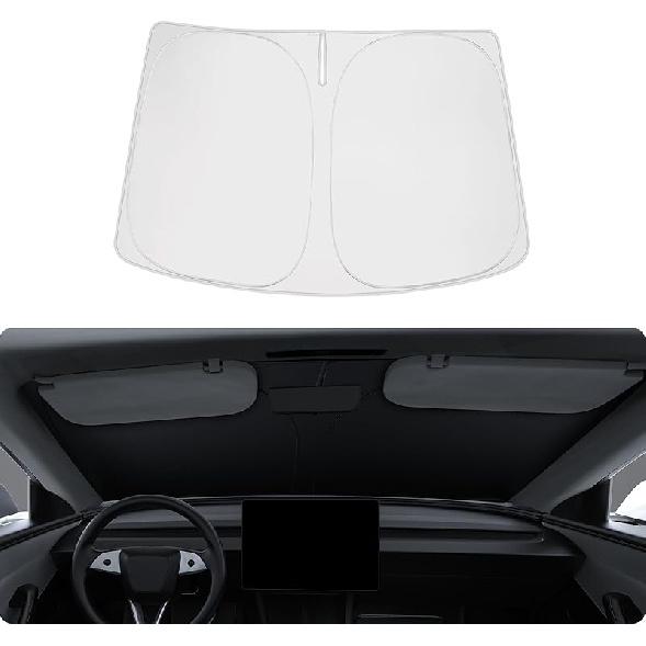 BASENOR 2017-2026 Tesla Model Y Model 3 Windshield Sunshade, Folding Front Window Sun Shade Full Cover, Heat UV Protection Visor Accessories