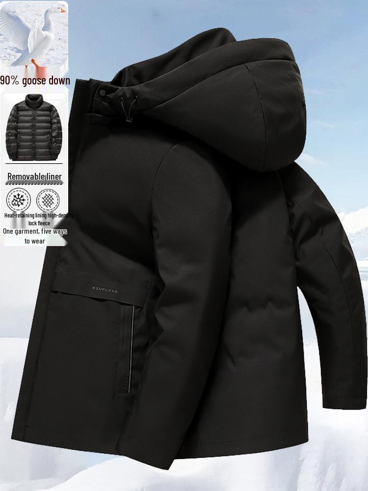 Men's 5-in-1 White Goose Down Jacket with Removable Liner - High-End Winter Outerwear for Middle-Aged Warmth