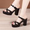 10cm Small Big Size 32-43 Elegant Platform Shoes Star Bling Slippers 2025 Summer Womens Block High Heels Slides for Office Party