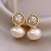 Zir*****val Pearl Stud Earrings Light Luxury High Sense Elegant Temperament Earrings Niche Versatile Earrings