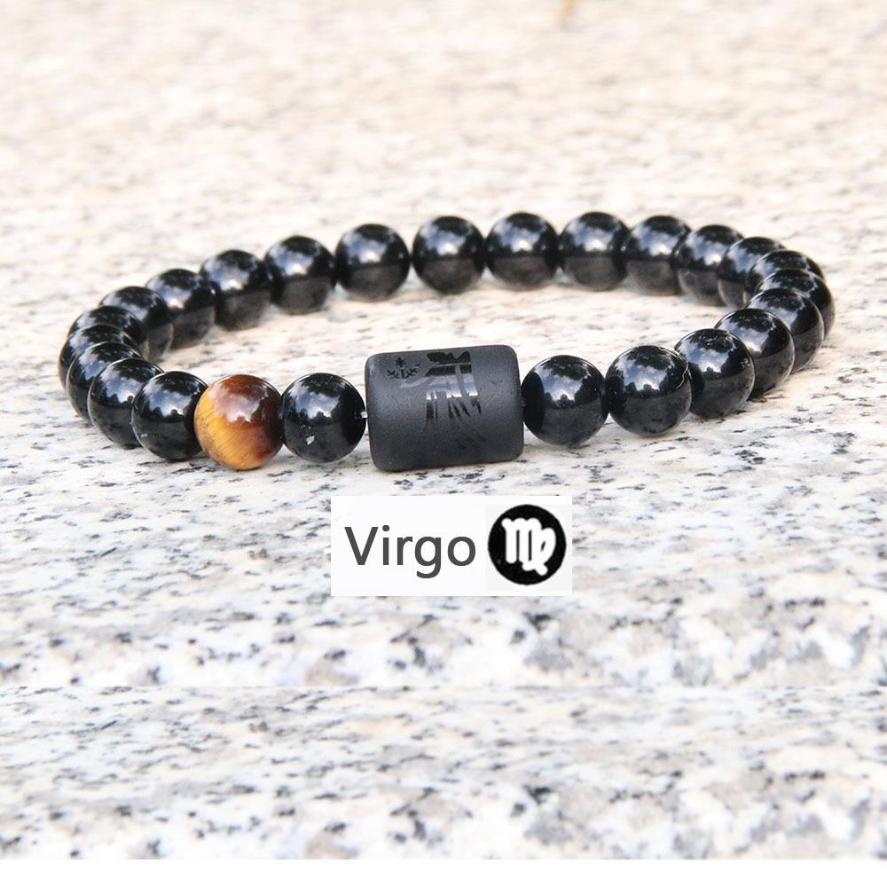 

Новый стрейч-браслет «Двенадцать созвездий», мужской простой обсидиановый браслет с гравировкой для пары, модный браслет из натурального камня
