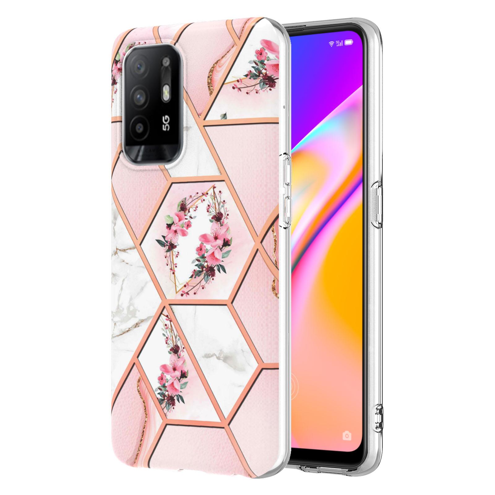 

Ультратонкий чехол для телефона Golden Border Grid Marble Flower IMD для OnePlus Nord N20 5G, Oppo A55 5G, A53s 5G, A54, A16, A93, A15, Realme 9, Realme C21Y, C25Y... OnePlus Nord N20 5G розовый