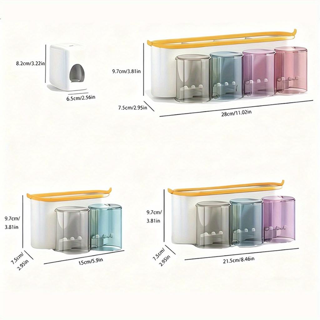 [Bohrfrei] Wandmontiertes Zahnbürstenhalter-Set - Bohrfrei, Platzsparend, Transparent - Badezimmer-Organizer für Zahnpasta & Bürsten