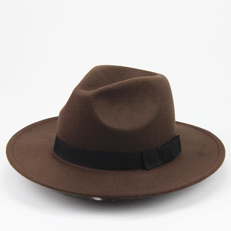 Street Shot Imitation Wool British Retro Jazz Hat Men'S And Women'S Big-Brimmed Top Hat Felt Hat Versatile Shade