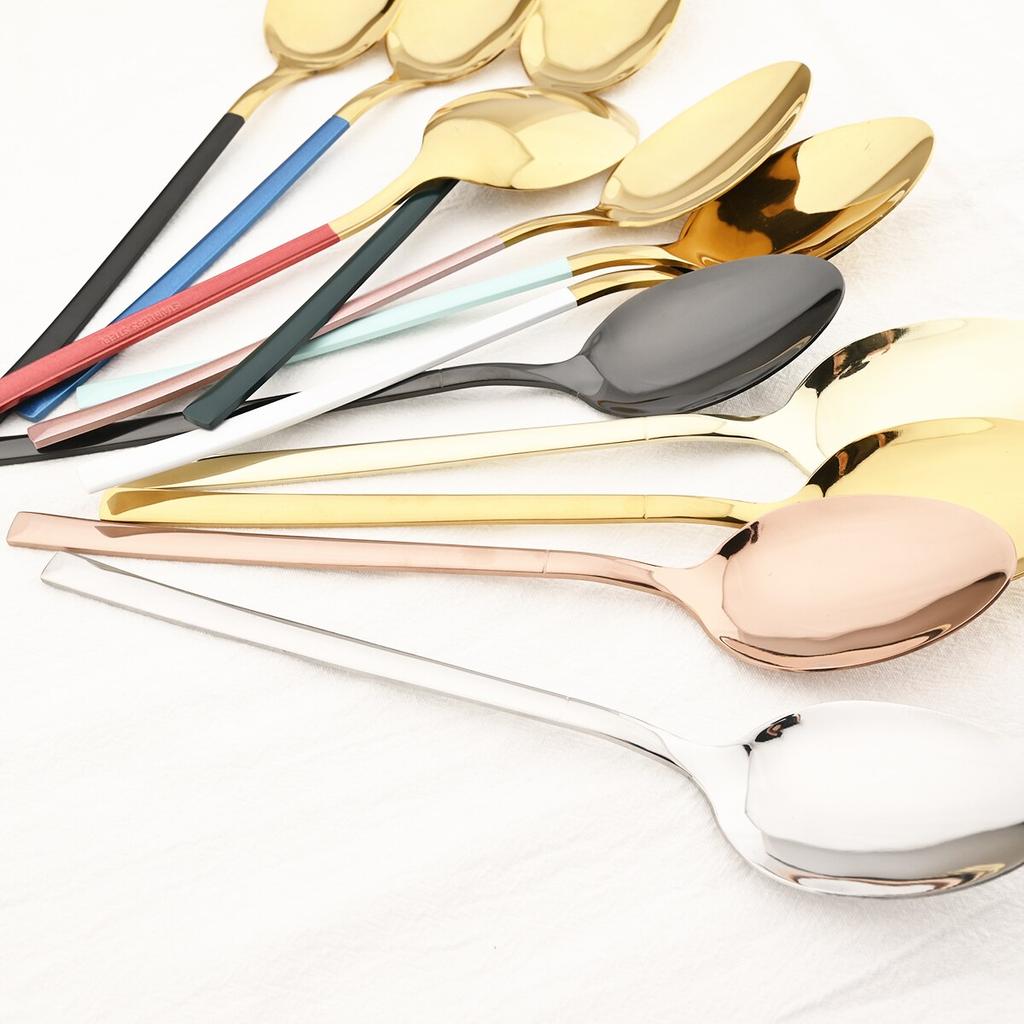 6Pcs White Gold Spoon Cutlery Set Stainless Steel Coffee Tea Spoon Dinnerware Coffee Spoon Flatware Kitchen Silverware