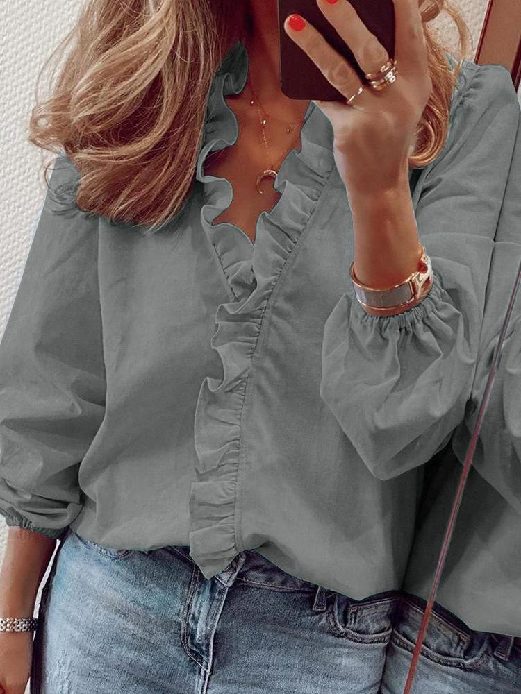 Spring/summer Long Sleeve Ruffled Shirt for Women
