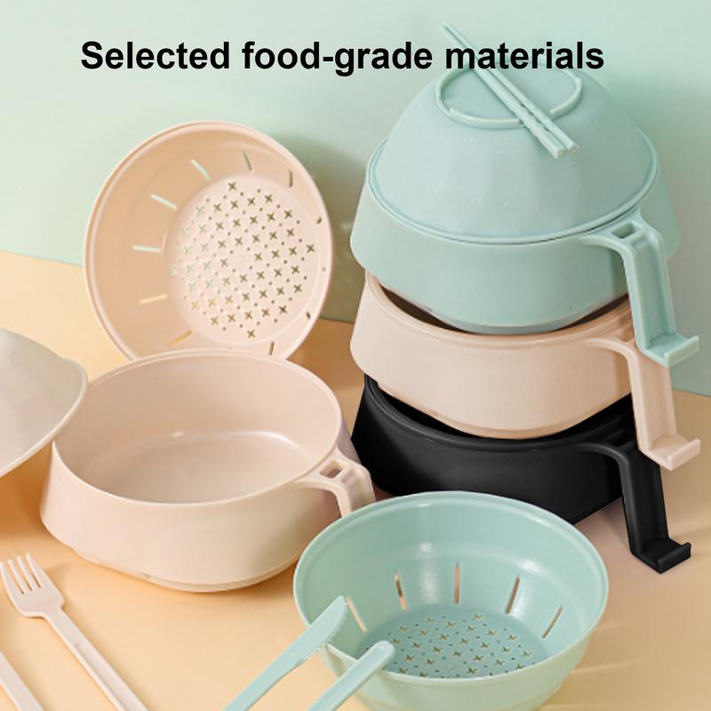 Ramen Cooker Bowl Set Large Capacity Instant Noodles Bowl 6X Rapid Ramen Noodle Bowl PP With Lid Chopsticks Spoons Fork For Soup