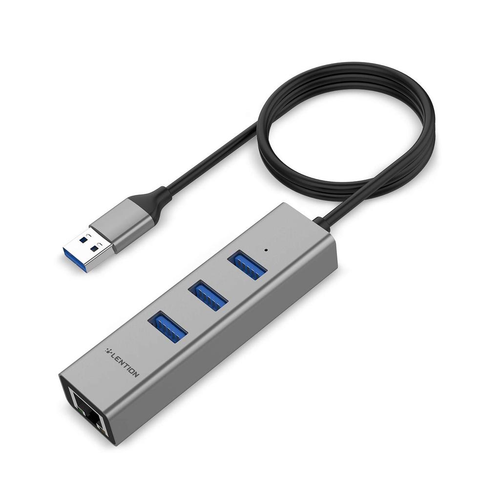 LENTION USB Hub Gigabit Compatible High Speed Adapter with Wired LAN Ethernet USB Expansion Surface Pro Compatible 10/100/1000Mbps 0.5m 3-Port USB3.0