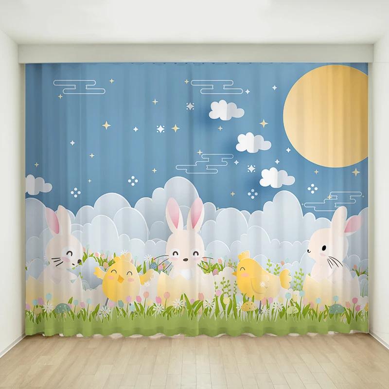 Hoher Verdunkelungsvorhang, Cartoon-Kaninchen, süßer Vorhang für Kinder, Mädchen, Schlafzimmer, Wohnzimmer, Fenstervorhang, dicker Verdunkelungsvorhang
