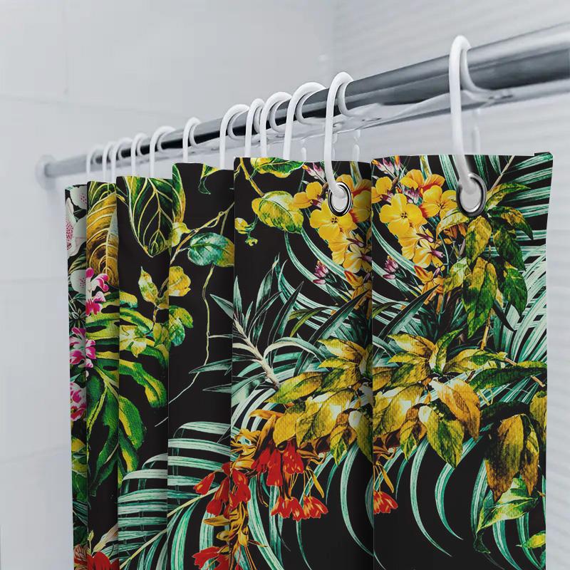 Exotic Floral Shower Curtain Greenery Bright Bloom Decor High-Quality Fabric With Water-Resistant Coating For Bathroom Decoratio