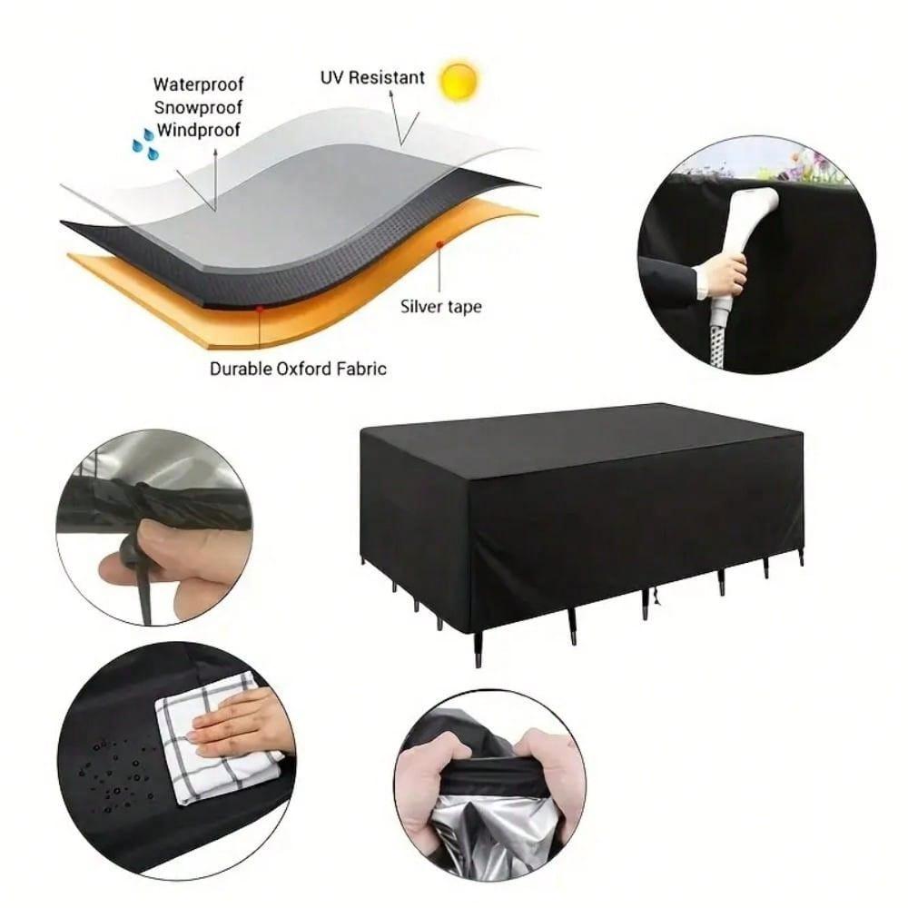 Rectangular Patio Heavy Duty Table Cover -  Tough Canvas Waterproof Outdoor Dining Table and Chairs General Purpose Furniture Co