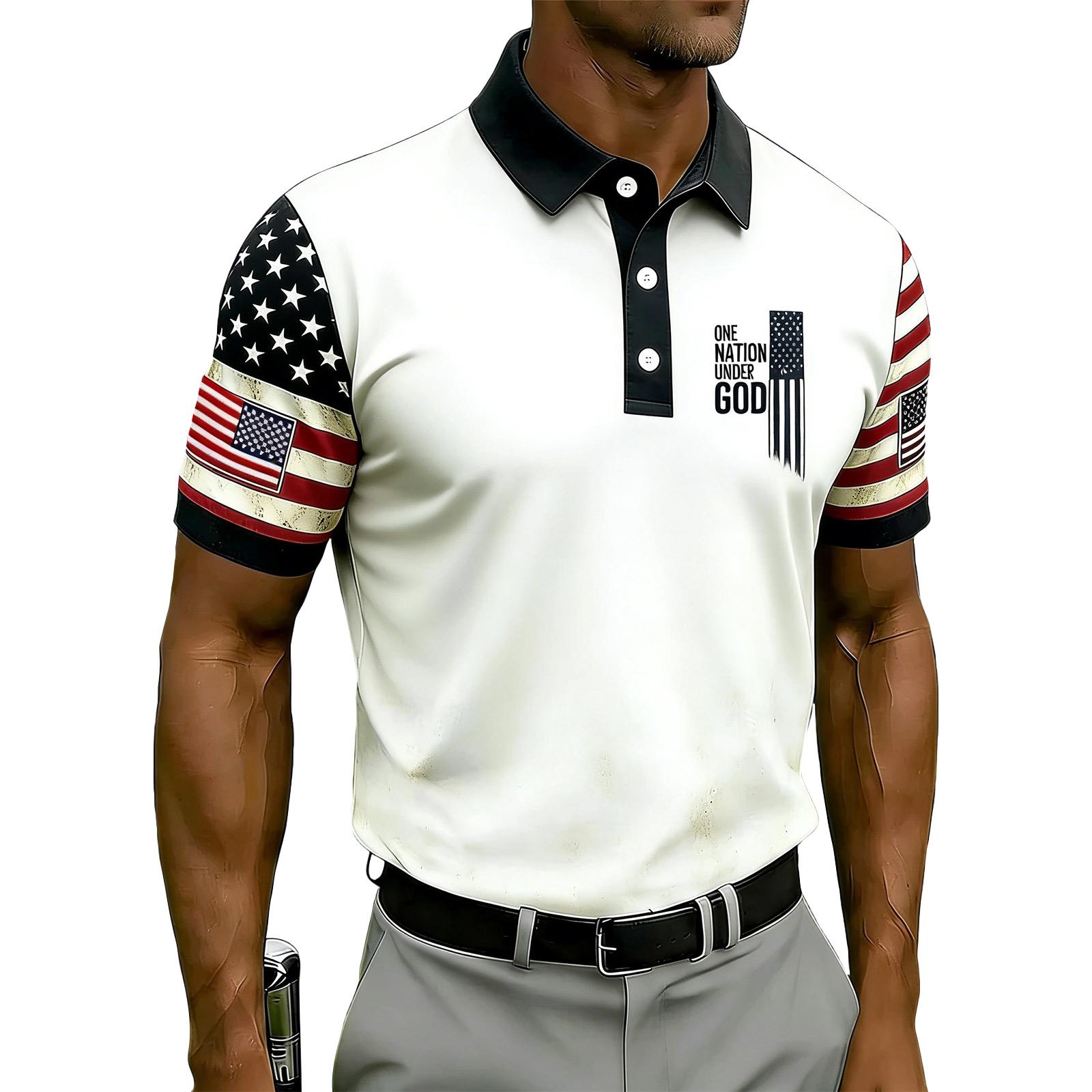 

Men’s Short Sleeve Polo Shirt with Star Print Classic Fit Button Down Collar Golf Tennis Casual Top L бежевый