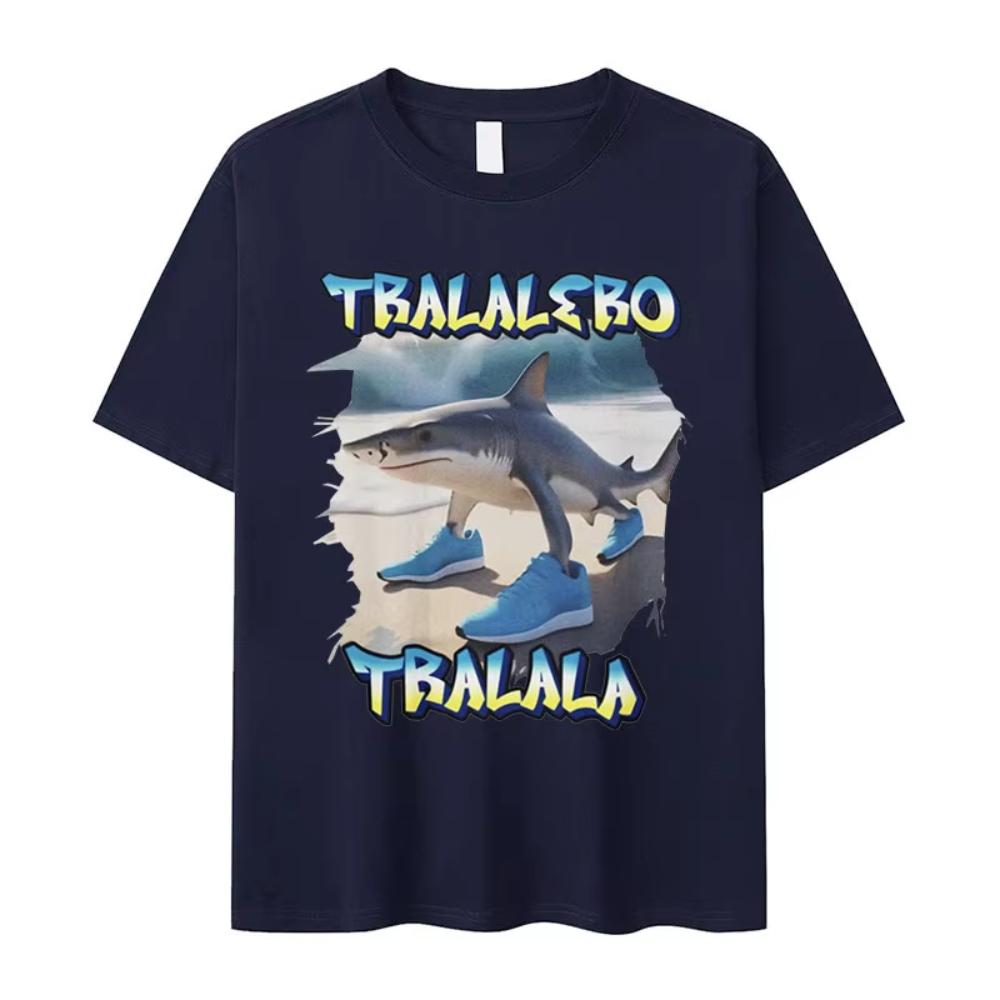 Tralero Tralala Funny Shark Meme Print T Shirt Mens Fashion High Quality Cotton Tshirts Women Summer ONeck Short Sleeve Top