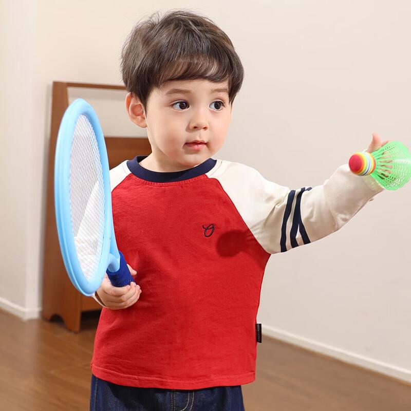 LUSON Boys Long Sleeve Color-block Cotton T-shirt 80