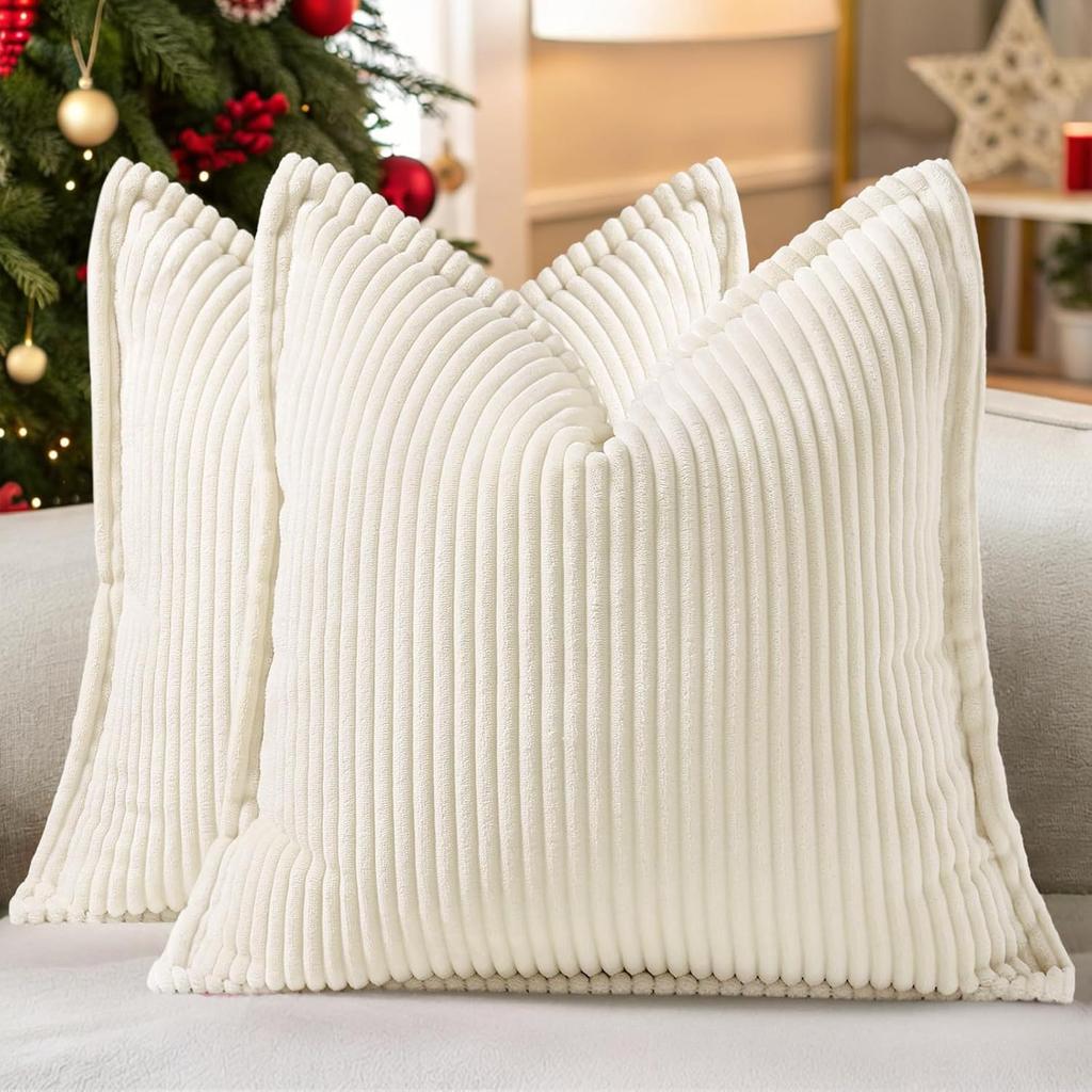 Green Corduroy Throw Pillow Covers 18x18 Inch Striped Decor Pillowcase for Living Room Bed Soft Couch Cushion Cover for Sofa