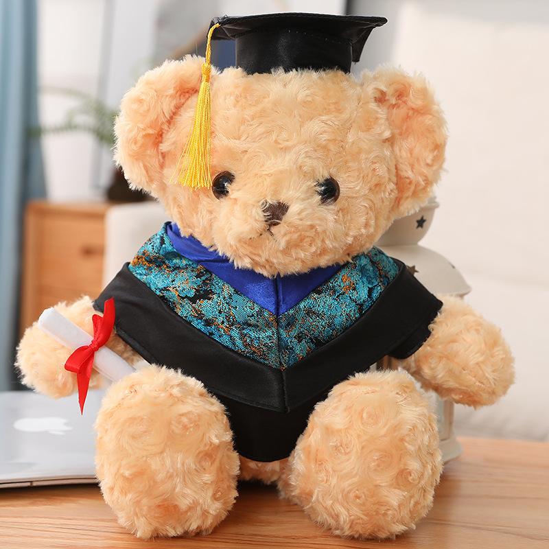 Afstuderen Dr. Beer hoed beer pop pluche speelgoed teddybeer afstudeerseizoen herdenkingsgeschenk kinderpop trompet 40cm（0.275kg）