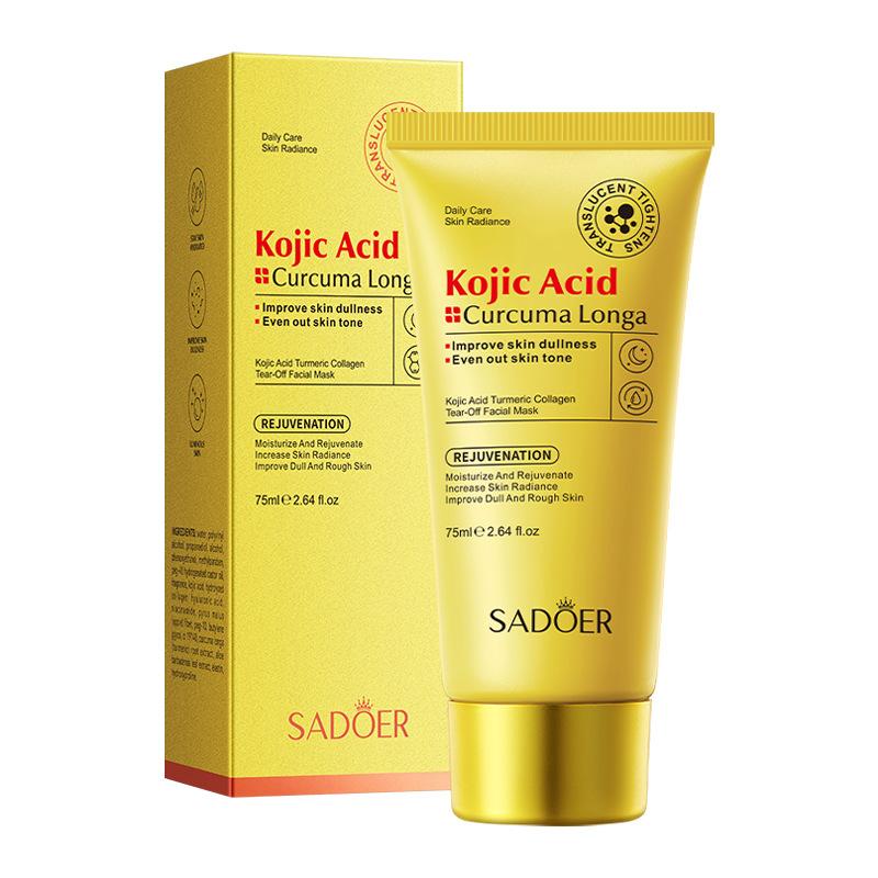 Kojic Acid Turmeric Mask Overnight Peel Off Mask Collagen Nourishing Hydrating Shrink Pores Brighten Dullness Skin Care 75ml