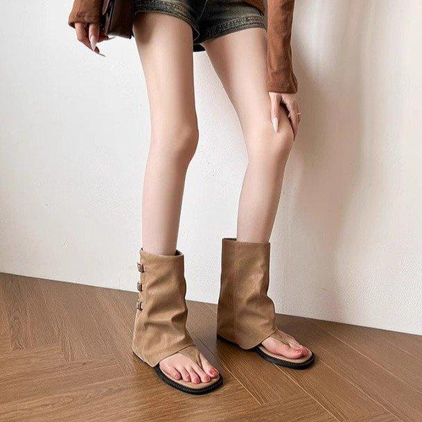 [Armano] Inner heightening black retro belt buckle clip-toe sandals 2025 versatile and thin cool boots women's summer