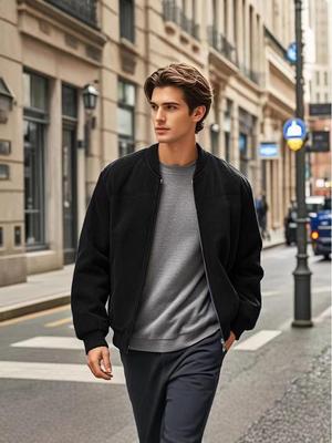 Men's Retro Suede Stand Collar Jacket - Loose Fit, Zipper Cardigan Coat, Trendy and Fashionable for Autumn/Winter