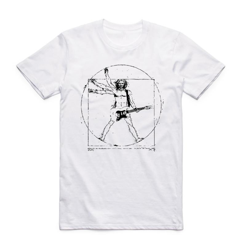 Moda Męska Lato 2019 Nadruk Da Vinci Rock Biały T-shirt Zabawny Cool Casual Krótki Rękaw Okrągły Dekolt Muzyka Gitara T-shirt