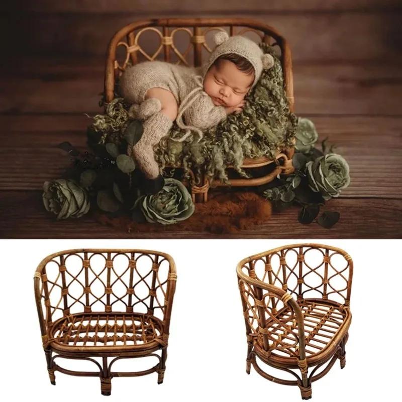 1pc Bamboo Bed Bench Rattan Basket Container Baby Photography Props Infant Posing Accessories For Baby Studio Shooting Supplies
