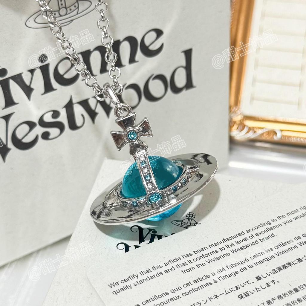 Vivienne Glacier Blue ORB Necklace - Women's European & American Style 3D Planet Saturn Pendant