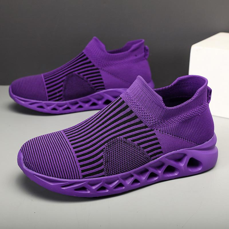 Breathable Knitting Platform Sneakers Men Soft Bottom Non-slip Ladies Sports Shoes  Striped Slip-on Casual Sock Flat Shoes