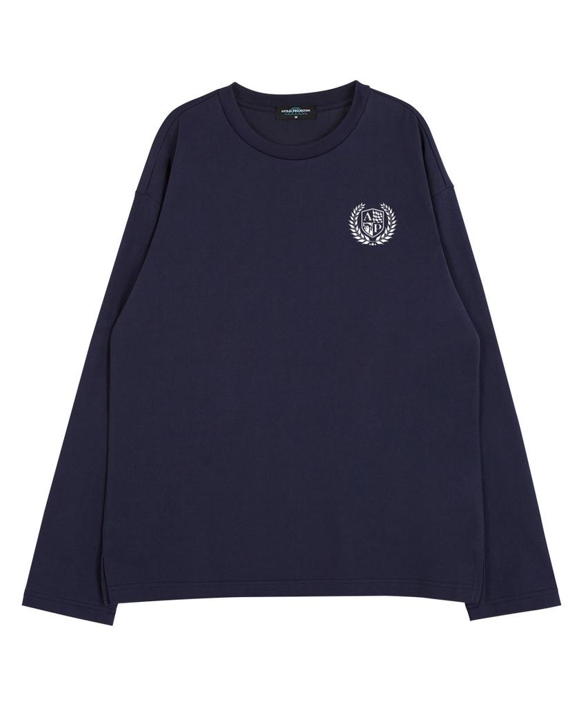 ASTRAL PROJECTION Shield Emblem Round Neck 13-Count Cotton Long Sleeve T-Shirt_Navy