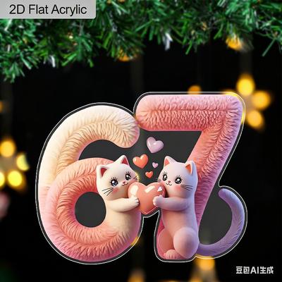 2D Flat Adorable Cats Six Seven Acrylic Decoration Sign, Valentine'S Day Gift, Suitable for Wall Decoration, Porch, Room, Villa, Accents Home, Hallway