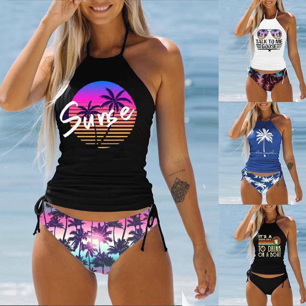 Sunse Women's Summer Swimsuit Printing Set Adjustable Straps Beach Swimsuit Bikini Set