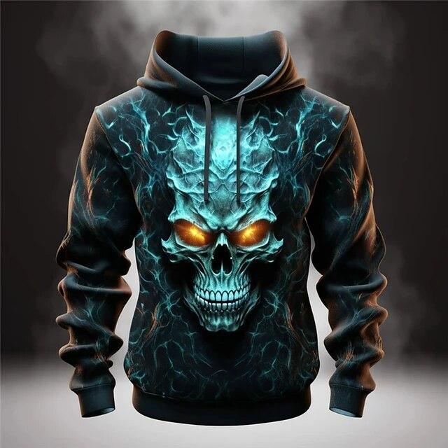 Модная мужская толстовка с капюшоном с 3D принтом ужасов и черепом, весенняя толстовка с длинными рукавами, повседневная одежда, рубашка с капюшоном большого размера для мужчин, пуловер 6XL