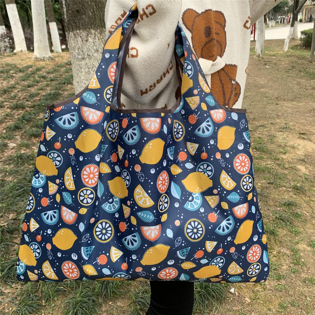 Foldable Large Shopping Bag Washable Reusable Easy To Carry Capacity Handbags Bee Bear Cat Flower Pattern