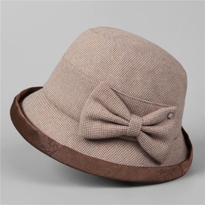 Hat Female Autumn and Winter Basin Hat Autumn and Winter Warm Bow Bucket Hat