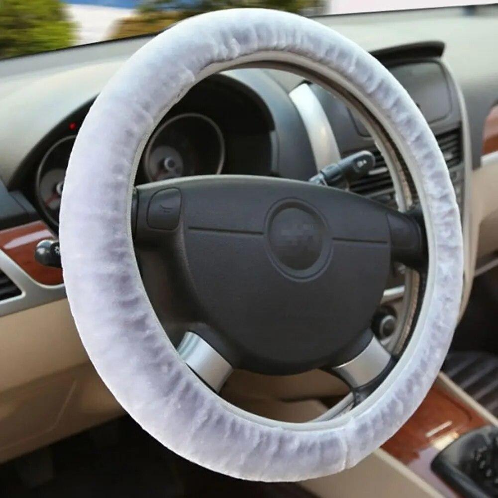 Universal Mesh Fabric Steering Wheel Plush Car Steering Wheel Cover Set Warm Soft Fuzzy Plush Winter Car Accessories Interior