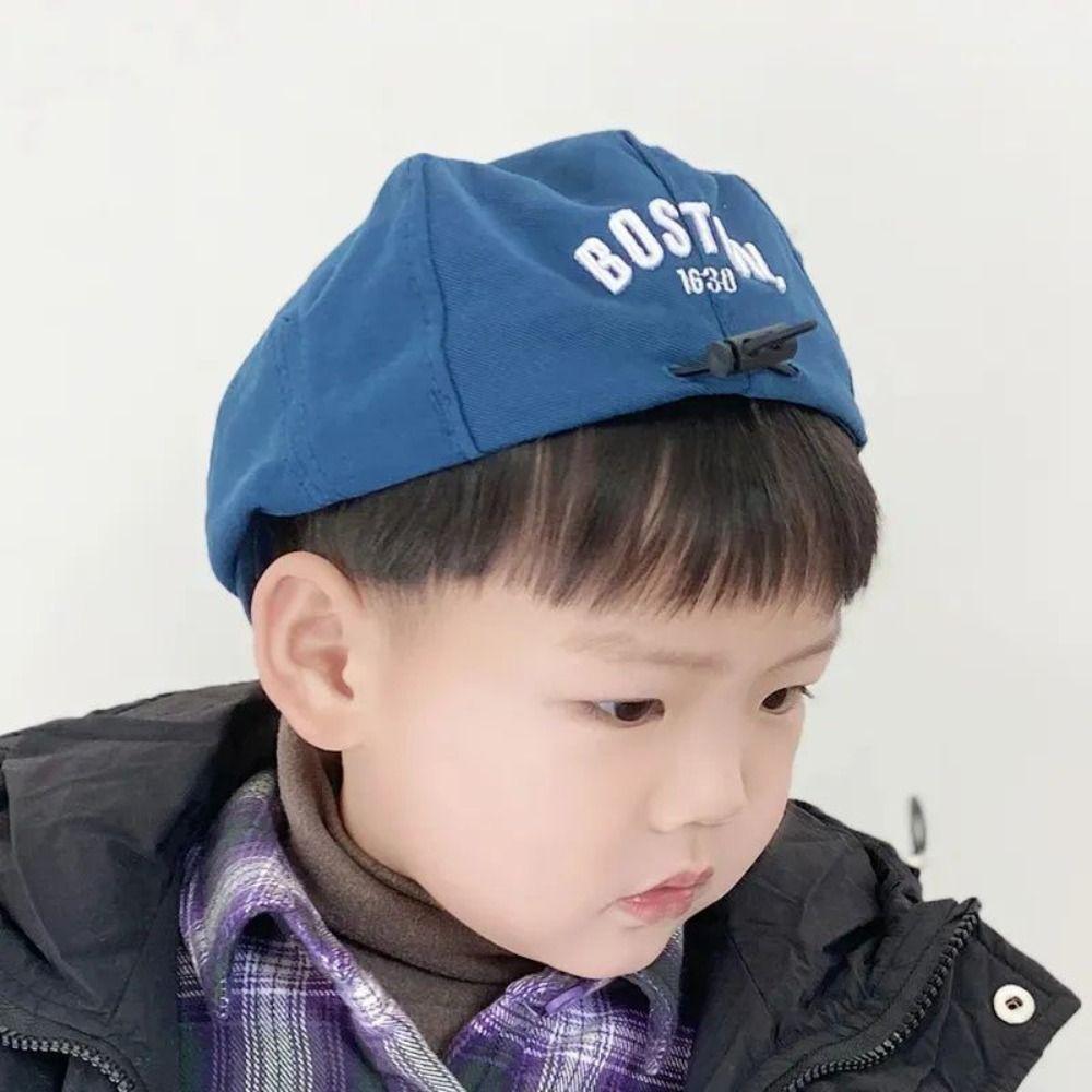 Embroidered Letter Baby Beret Hat Drawstring Newsboy Cap Adjustable Kids Peaked Cap  Girl