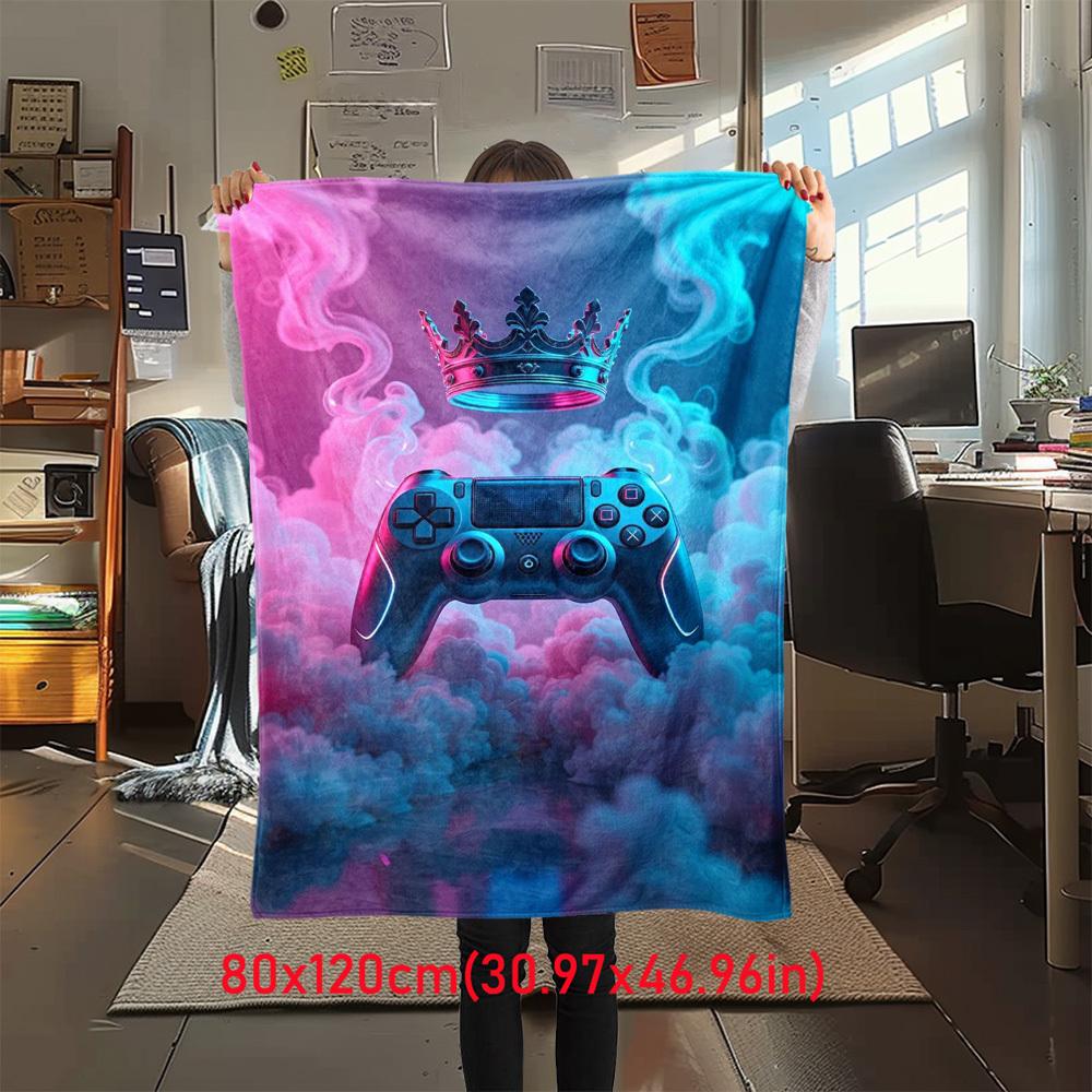 1Pc Gaming Crown Print Flannel Blanket, High quality Comfortable for All Seasons, Home Decor, Warmth and Comfort, Perfect for Christmas Gifts49