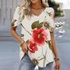 Women's T-shirt 3D Floral Pattern Printing Casual Short-sleeved V-neck Loose Top