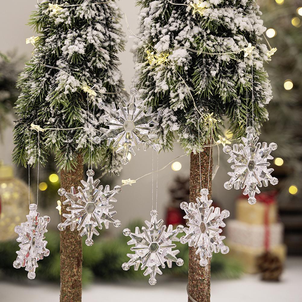 6pcs Acrylic Snowflake Pendant For Christmas Tree Decoration Transparent Snowflake Pendant Hanging Ornament For New Year Home Party