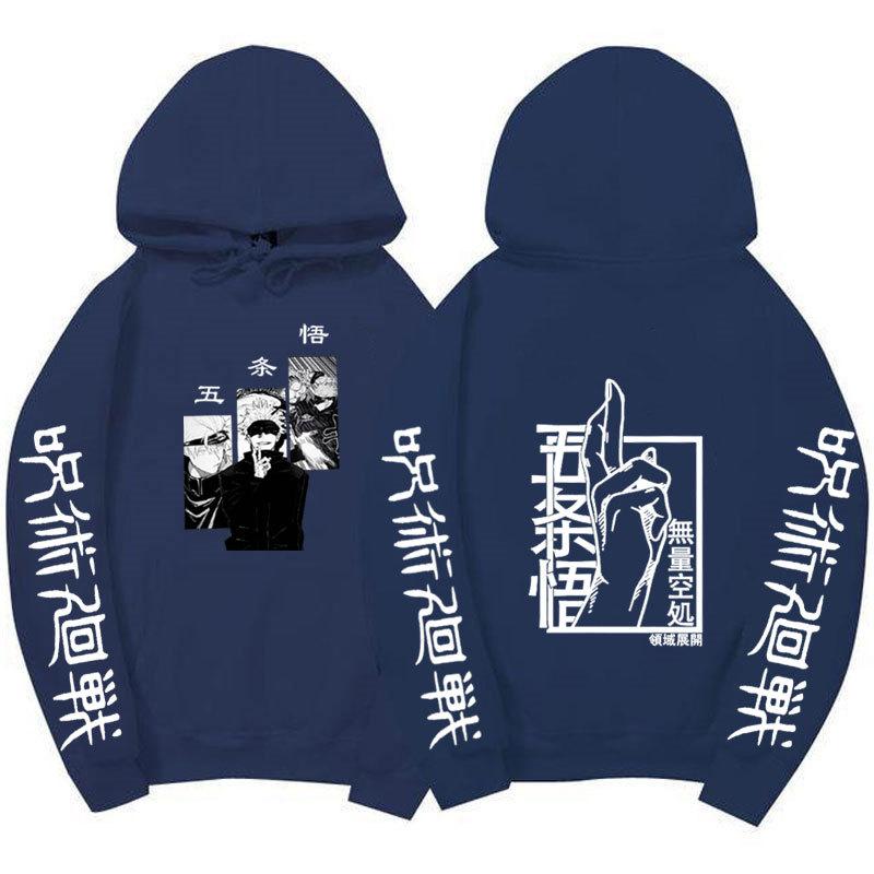 Jujutsu Kaisen Gojo Satoru Double-Sided Hoodie Anime Sleeve Print Long Sleeve Casual Manga Graphic Hooded Pullover Sweatshirt