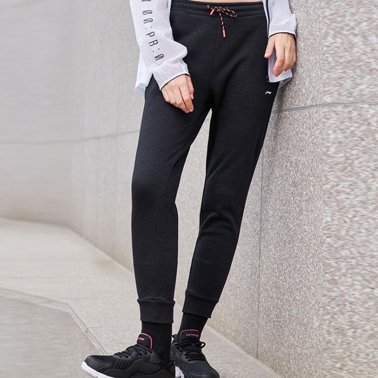 Li Ning Training Series Fleece Loose Cuffed Sports Pants Women Pants Standard-Black AKLQ612-1