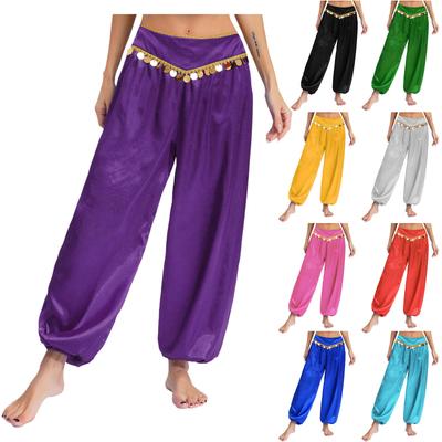 Pantaloni Danza del Ventre da Donna Vita Bassa Paillettes Larghi Pantaloni Harem Design Ampio Costume da Performance Arabo di Halloween