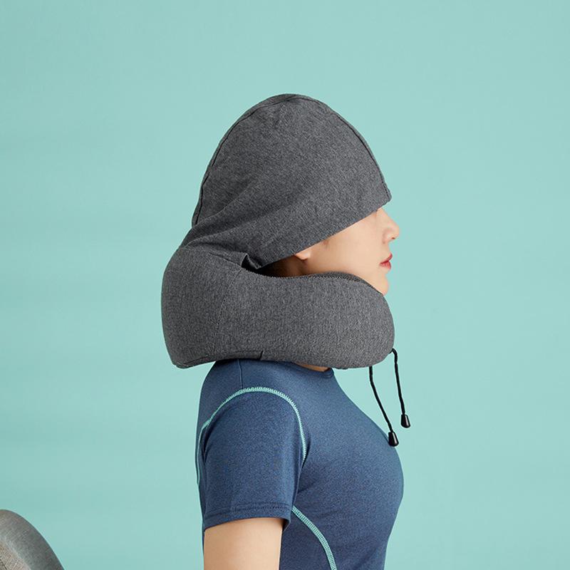 Multi-functional Hooded Memory Foam Travel Pillow - Portable U-Shaped Neck Support for Airplane & Office Nap